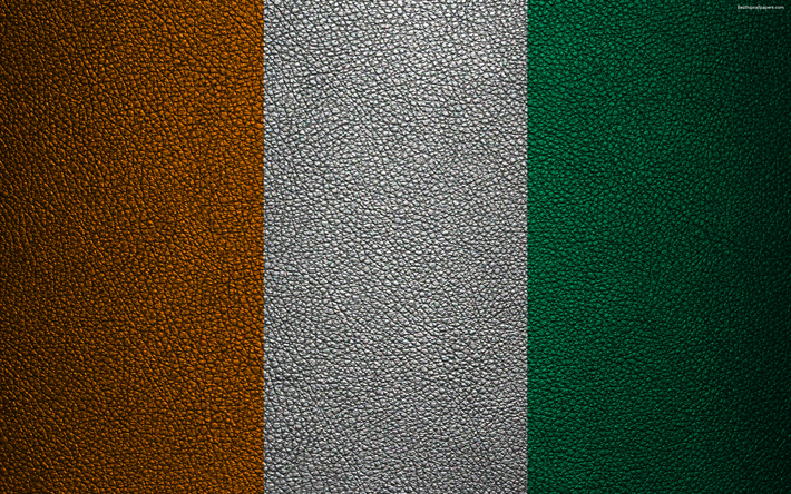 Flag of Ivory Coast, 4K, leather texture, Africa, Cote dIvoire flag, flags of African countries, Ivory Coast