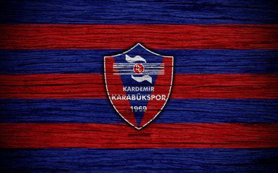Kardemir Karabukspor, 4k, A turquia, textura de madeira, Super Lig, futebol, clube de futebol, Kardemir karabukspor FC, arte