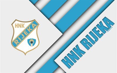 HNK رييكا, 4k, أبيض أزرق التجريد, شعار, تصميم المواد, الكرواتي لكرة القدم, نهر, كرواتيا, أول &quot;صوت&quot;, كرة القدم, الكرواتي الأول لكرة القدم