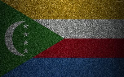 Flag of Comoros, 4k, leather texture, Africa, flags of African countries, Comoros