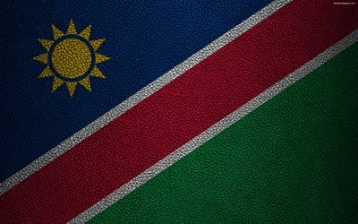 Afrika &#252;lkelerinden Namibya bayrağı, 4K, deri dokusu, Afrika, Namibya bayrağı, bayraklar, Namibya