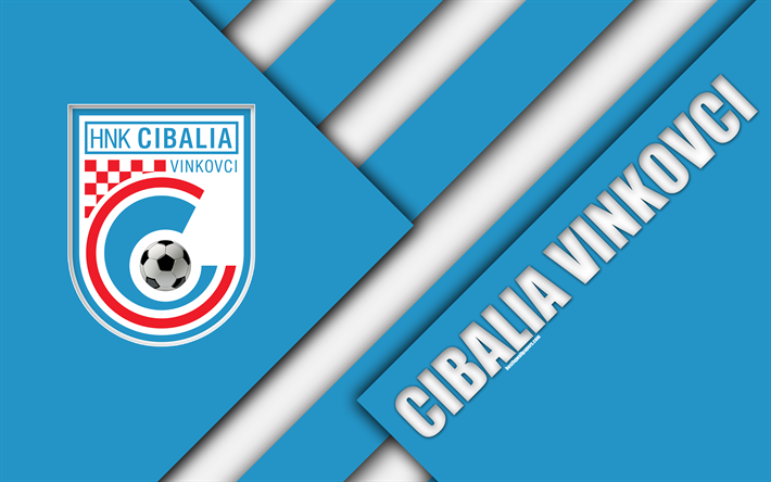 HNK Cibalia Vinkovci, 4k, Cibalia FC, blue white abstraction, logo, material design, Croatian football club, Vinkovci, Croatia, Prva HNL, football, Croatian First Football League