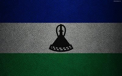 グレソト, 4k, 革の質感, アフリカ, レソトフラグ, 旗のアフリカ諸国, レソト
