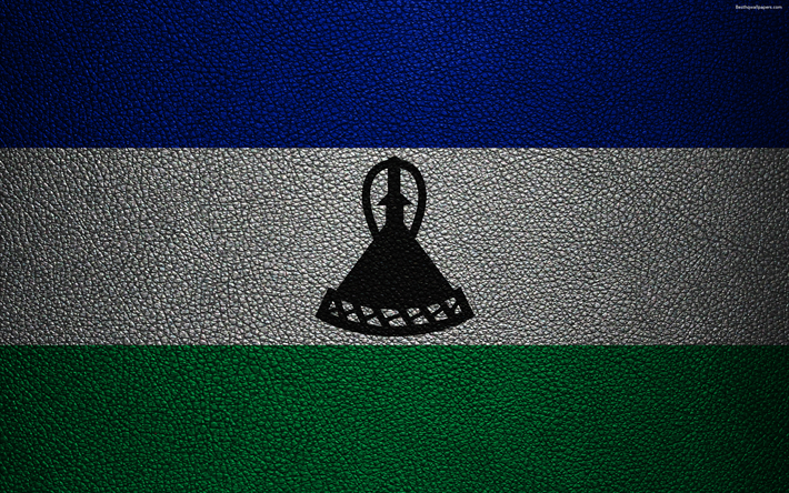Afrika &#252;lkelerinden Lesotho bayrağı, 4k, deri dokusu, Afrika, Lesotho bayrak, bayraklar, Lesotho