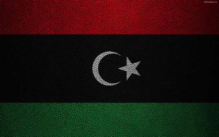 علم ليبيا, 4k, جلدية الملمس, أفريقيا, الليبية العلم, أعلام البلدان الأفريقية, ليبيا