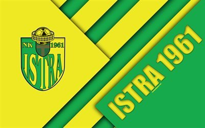 NK Istra 1961, 4k, giallo, verde, astrazione, logo, Istra FC, il design dei materiali, croato football club, a Pola, in Croazia, Prva HNL, calcio, croato Primo Campionato di Calcio