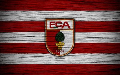 Augusta, 4k, Bundesliga, logo, Germany, wooden texture, FC Augsburg, soccer, football