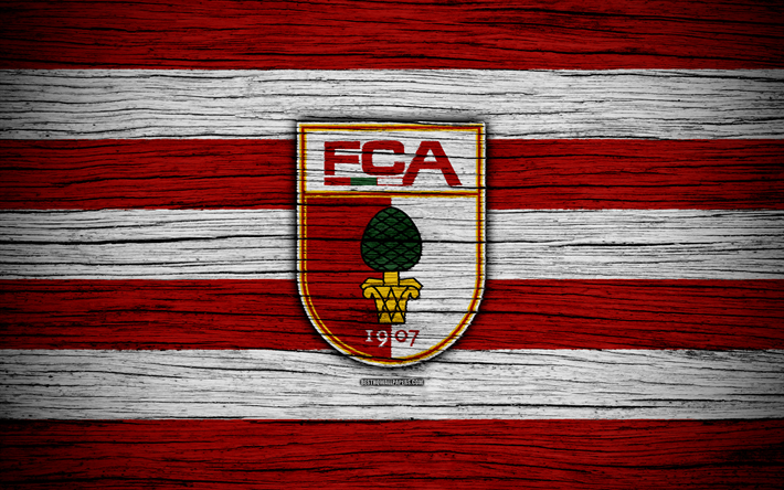 Augsburg, 4k, Bundesliiga, logo, Saksa, puinen rakenne, FC Augsburg, jalkapallo