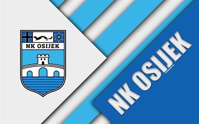NK Osijek, 4k, bianco, blu di astrazione, il logo, il design dei materiali, croato football club, Osijek, Croazia, Prva HNL, calcio, croato Primo Campionato di Calcio, Osijek FC