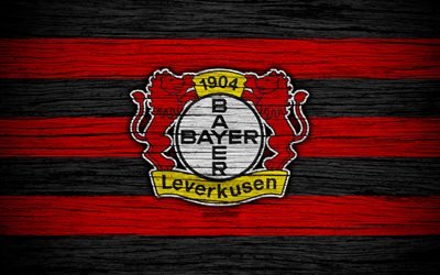 Bayer Leverkusen, 4k, Bundesliga, logo, Germany, wooden texture, FC Bayer 04 Leverkusen, soccer, Bayer 04, football, Bayer 04 Leverkusen FC