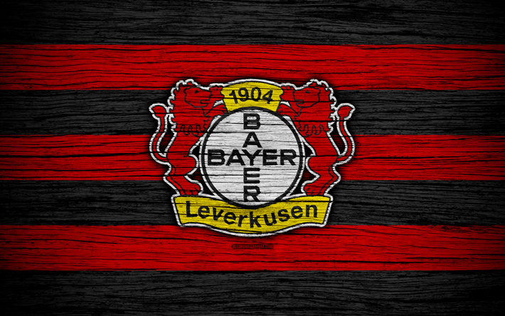Bayer Leverkusen, 4k, Lig, logo, Almanya, ahşap doku, FC, Bayer 04 Leverkusen, futbol, Bayer 04, Bayer 04 Leverkusen FC
