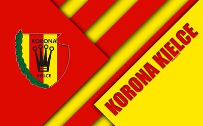 Korona Kielce, 4k, logo, material design, Korona FC, Polish football club, red yellow abstraction, Kielce, Poland, Ekstraklasa, football