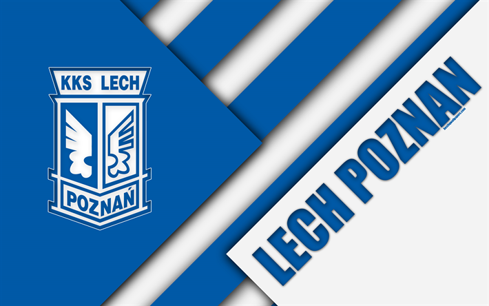 Lech Poznan FC, 4k, il logo, il design dei materiali, polacco football club, blu, bianco astrazione, Poznan, Polonia Ekstraklasa, calcio