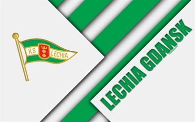 Lechia Gdansk FC, Yeşil Beyaz soyutlama, 4k, logo, malzeme tasarımı, Polonya Futbol Kul&#252;b&#252;, Gdansk, Polonya, T&#252;rk Kupası, futbol