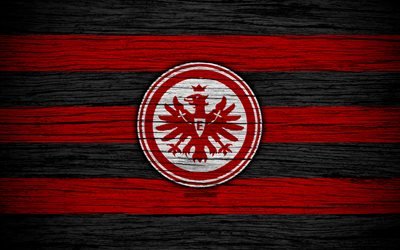 Eintracht Frankfurt, 4k, Bundesliga, logo, Germany, wooden texture, FC Eintracht Frankfurt, soccer, Eintracht, football, Eintracht Frankfurt FC