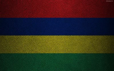 Flag of Mauritius, 4k, leather texture, Africa, flags of African countries, Mauritius