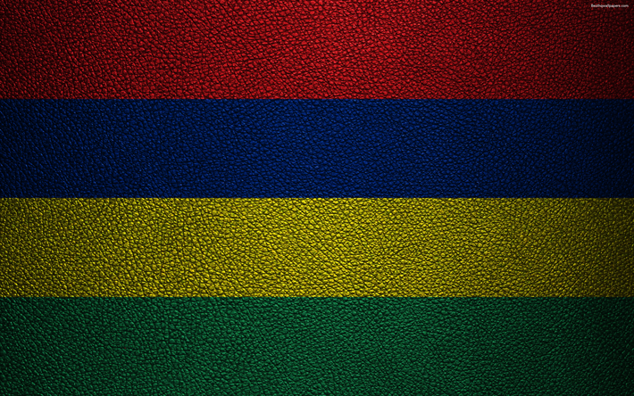 Bandeira das ilhas Maur&#237;cias, 4k, textura de couro, &#193;frica, bandeiras de pa&#237;ses Africanos, Maur&#237;cio