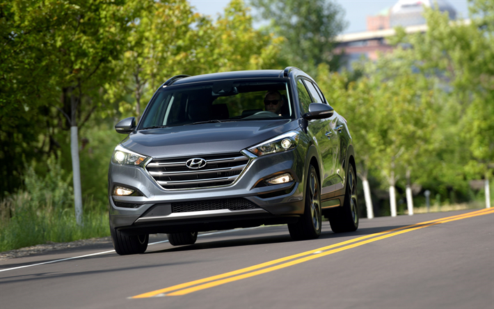 Hyundai Tucson, en 2018, 4k, vue de face, gris nouveau Tucson, des liaisons, des voitures Sud-cor&#233;ennes, Hyundai
