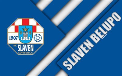 NK Slaven Belupo, Koprivnica, 4k, white blue abstraction, Slaven logo, material design, Croatian football club, Croatia, Prva HNL, football, Croatian First Football League