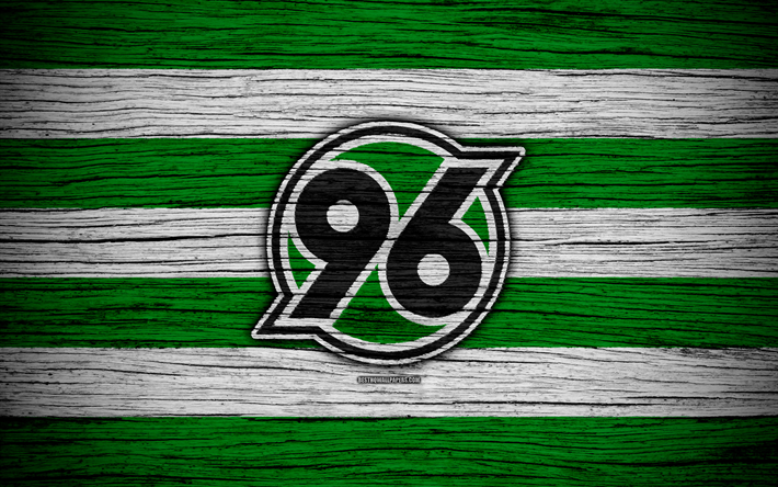 Hannover 96, 4k, Bundesliga, logo, Germany, wooden texture, FC Hannover 96, soccer, football, Hannover 96 FC