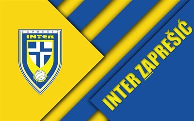 NK Inter Zapresic, 4k, yellow blue abstraction, logo, material design, Croatian football club, Ban, Croatia, Prva HNL, football, Croatian First Football League