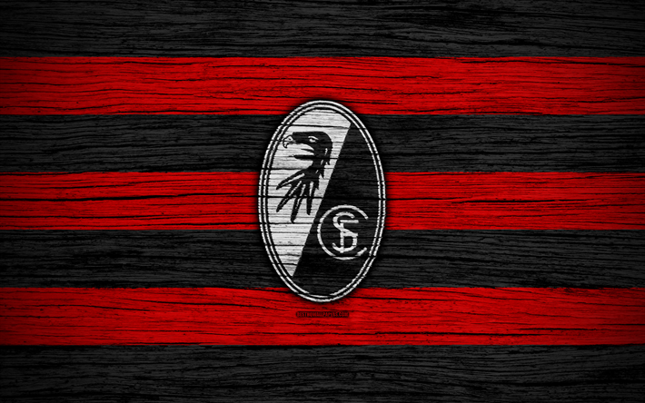 freiburg, 4k, bundesliga, logo, germany, wooden texture, fc freiburg, soccer, football, freiburg fc