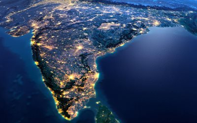 La India, continente, vista desde el espacio, la Tierra, el planeta, la India desde el espacio
