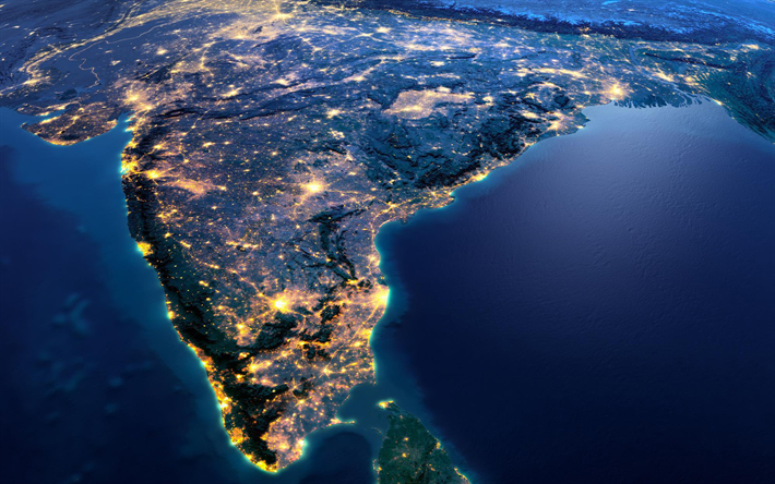 India, continente, vista dallo spazio, la Terra, il pianeta, l&#39;India dallo spazio