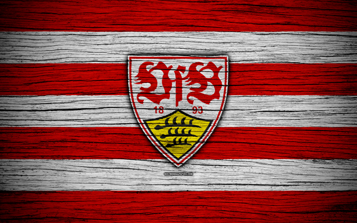 Stuttgart, 4k, Bundesliiga, logo, Saksa, puinen rakenne, FC Stuttgart, jalkapallo, Stuttgart FC