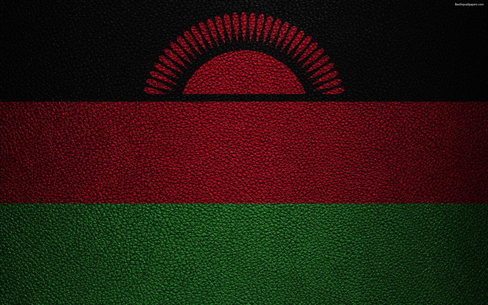 Afrika &#252;lkeleri Malavi bayrağı, 4k, deri dokusu, Afrika, Malavi bayrak, bayraklar, Malawi