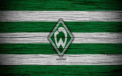 Werder Brema, 4k, Bundesliga, logo, Germany, wooden texture, FC Werder Brema, soccer, football, Werder Brema FC