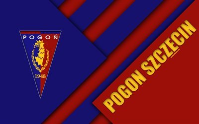 Pogon Szczecin, FC, 4k, blue red abstraction, logo, material design, Polish football club, Szczecin, Poland, Ekstraklasa, football