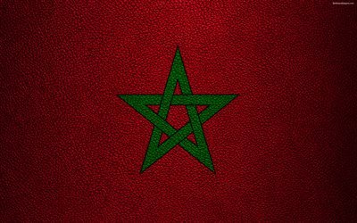 Flag of Morocco, 4k, leather texture, Africa, Moroccan flag, flags of African countries, Morocco