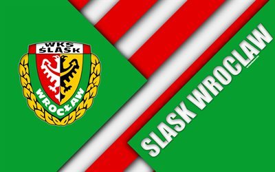Slask Wroclaw FC, 4k, logo, material design, Polish football club, green red abstraction, Wroclaw, Poland, Ekstraklasa, football