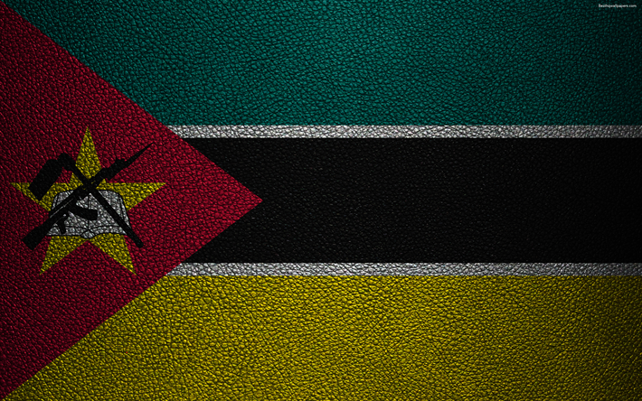 Bandeira de Mo&#231;ambique, 4K, textura de couro, &#193;frica, Mozambican bandeira, Africana bandeiras, Mo&#231;ambique
