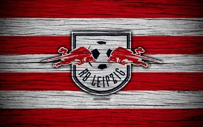 RB Leipzig, 4k, Bundesliga, logo, Germany, wooden texture, FC RB Leipzig, soccer, football, RB Leipzig FC