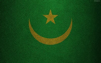 Flag of Mauritania, 4k, leather texture, Africa, Mauritanian flag, flags of African countries, Mauritania