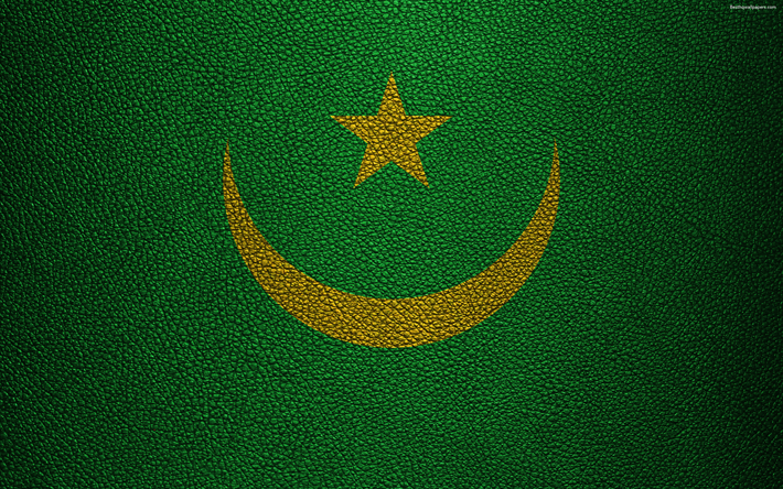 علم موريتانيا, 4k, جلدية الملمس, أفريقيا, الموريتانية العلم, أعلام البلدان الأفريقية, موريتانيا