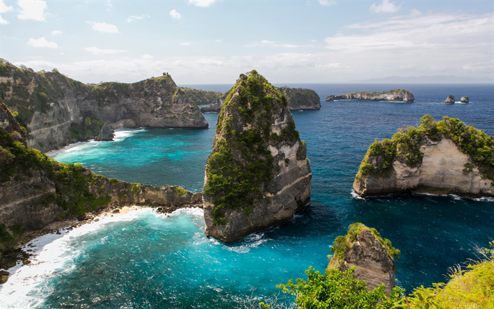 Nusa Penida Island, 4k, rannikolla, meri, tropiikissa, Thousand Islands, Bali, Indonesia, Malaiji Saaristossa