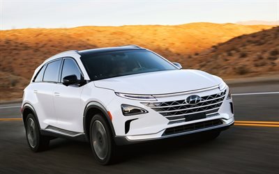 Hyundai Nexo, 2019, vety-auto, ekologia, uusi crossover, valkoinen Nexo, Hyundai