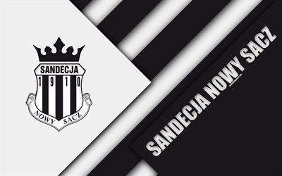 Sandecja Novo Sacz, FC, 4k, logo, design de material, Clube de futebol polon&#234;s, preto-e-branco de abstra&#231;&#227;o, O Novo Sacz, Pol&#243;nia, Ekstraklasa, futebol