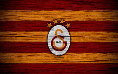 Galatasaray, 4k, Turkey, wooden texture, Super Lig, soccer, football club, FC Galatasaray, art, football, Galatasaray FC