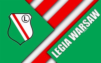 Legia Warsaw FC, 4k, logo, material design, Polish football club, green red white abstraction, Warsaw, Poland, Ekstraklasa, football