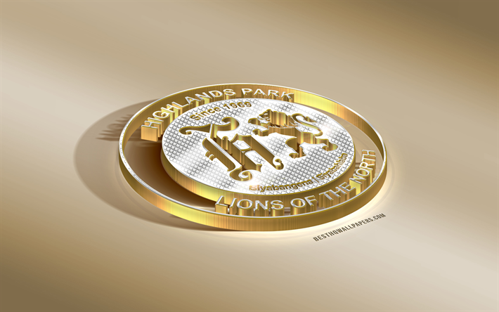 Highlands Park FC, South African Football Club, Golden Silver logo, Johannesburg, South Africa, ABSA Premiership, Premier League, 3d golden emblem, creative 3d art, football