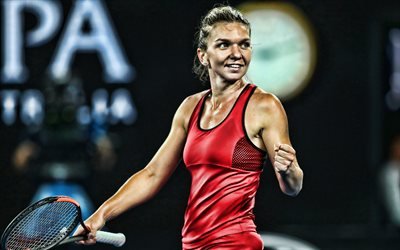 Simona Halep, 4k, rumano jugadores de tenis, WTA, partido, atleta, Halep, pista de tenis, HDR, los jugadores de tenis