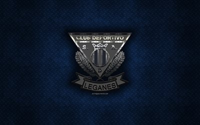 CD Leganes, Clube de futebol espanhol, azul textura do metal, logotipo do metal, emblema, Leganes, Espanha, A Liga, arte criativa, futebol