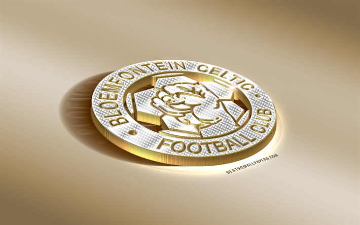 Bloemfontein Celtic FC, South African Football Club, Golden Silver logo, Bloemfontein, South Africa, ABSA Premiership, Premier League, 3d golden emblem, creative 3d art, football