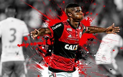 Lincoln, 4k, Brazilian football player, Flamengo, Striker, red-black paint splashes, creative art, Serie A, Brazil, football, grunge, Lincoln Correa dos Santos