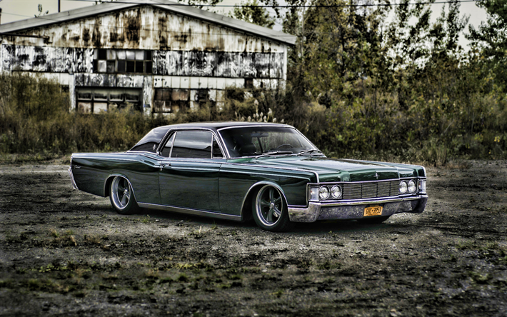 Lincoln Continental, low rider, tuning, 1965 auto, auto retr&#242;, verde continental, american cars, Lincoln