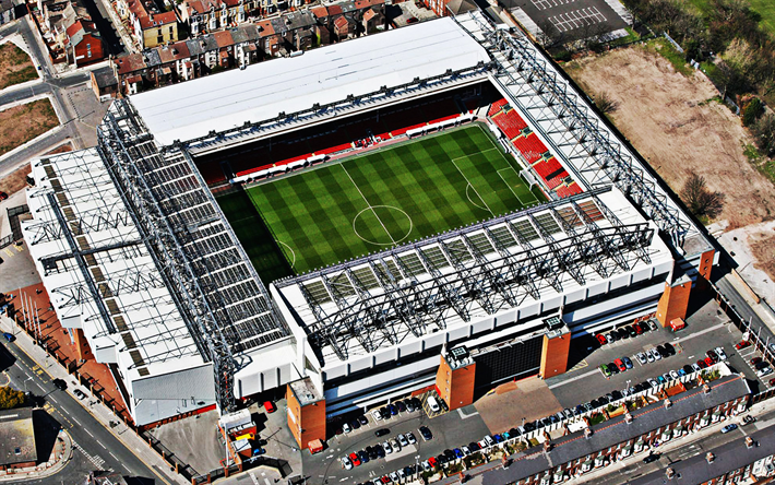 Anfield Stadium, Liverpool FC, inglese stadio di calcio, vista dall&#39;alto, Liverpool, in Inghilterra, Anfield, calcio